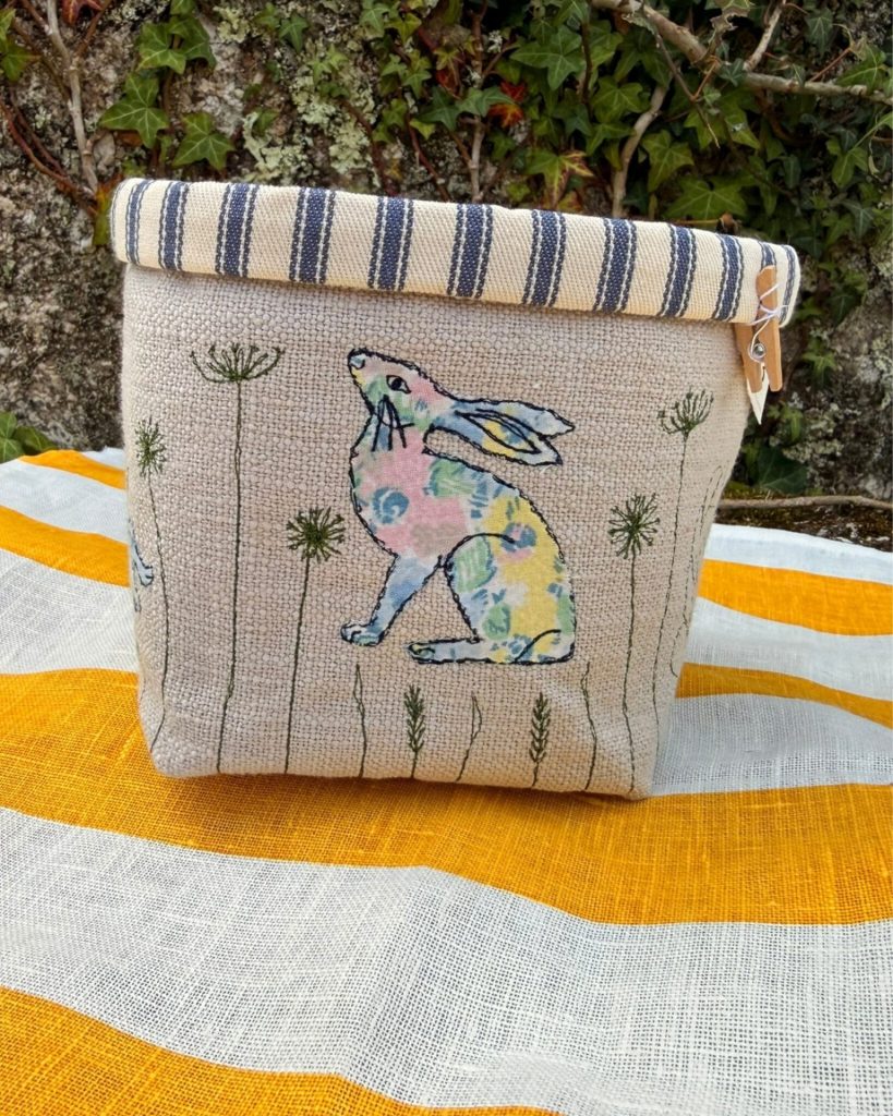 Sitting Hare - Side of Fabric Pot