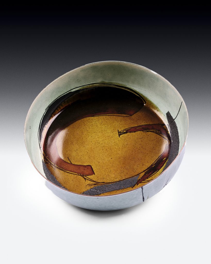 Copper and vitreous enamel bowl, 250 x 70mm x 1.2mm