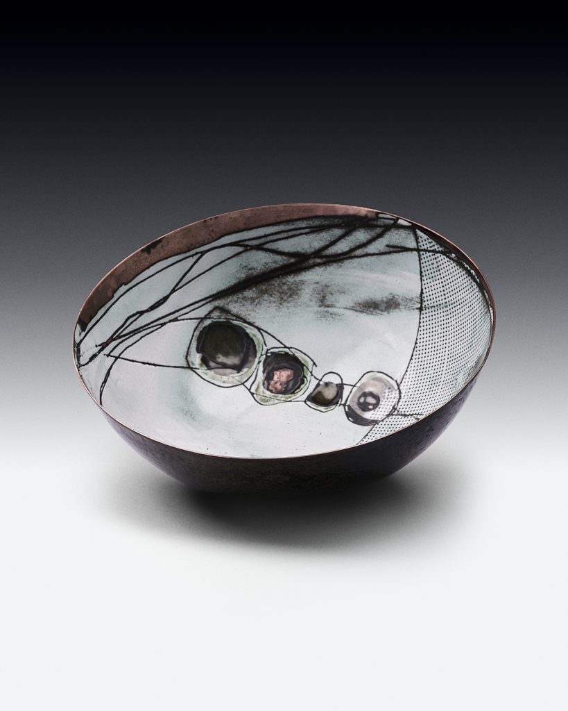 Copper and vitreous enamel bowl, 210 x 80 x 0.9mm